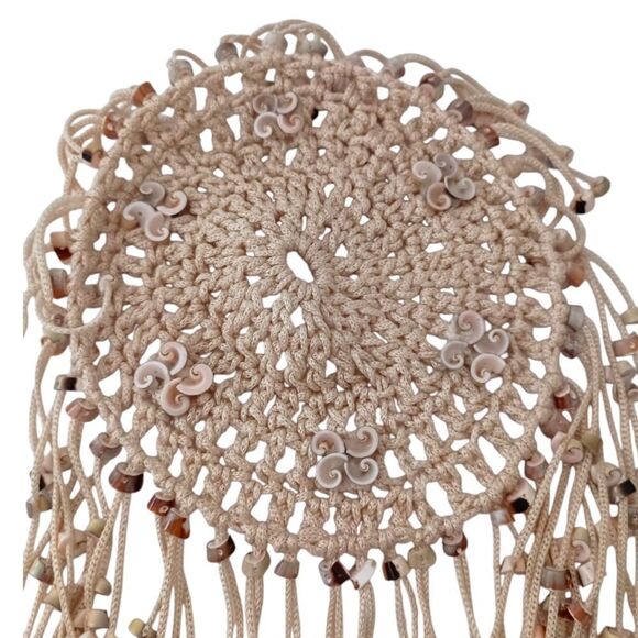 Vtg 70s Macrame Crown Headpiece Cowrie Shell Flapper Seashell Bohemian Cleopatra main image 14